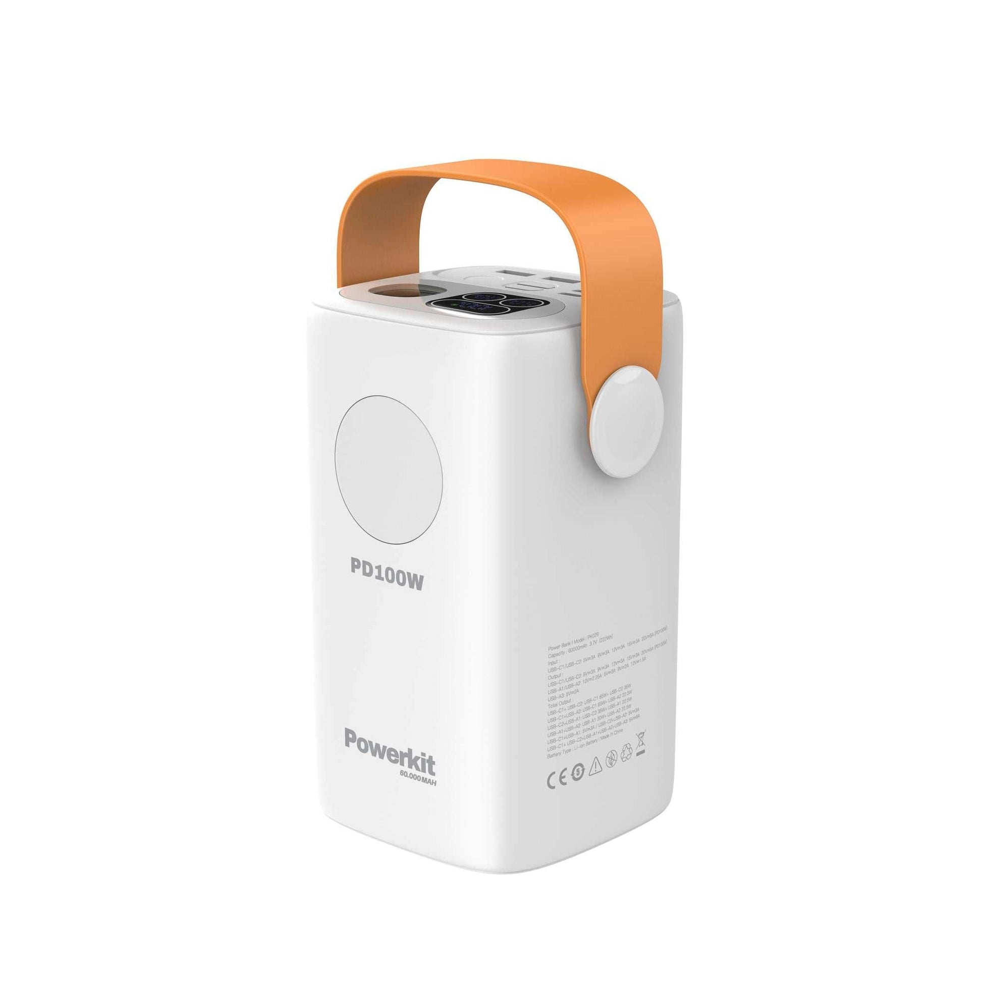 Power Station 60.000 mAh med lynladning, indbygget display og bærbar læderhåndtag