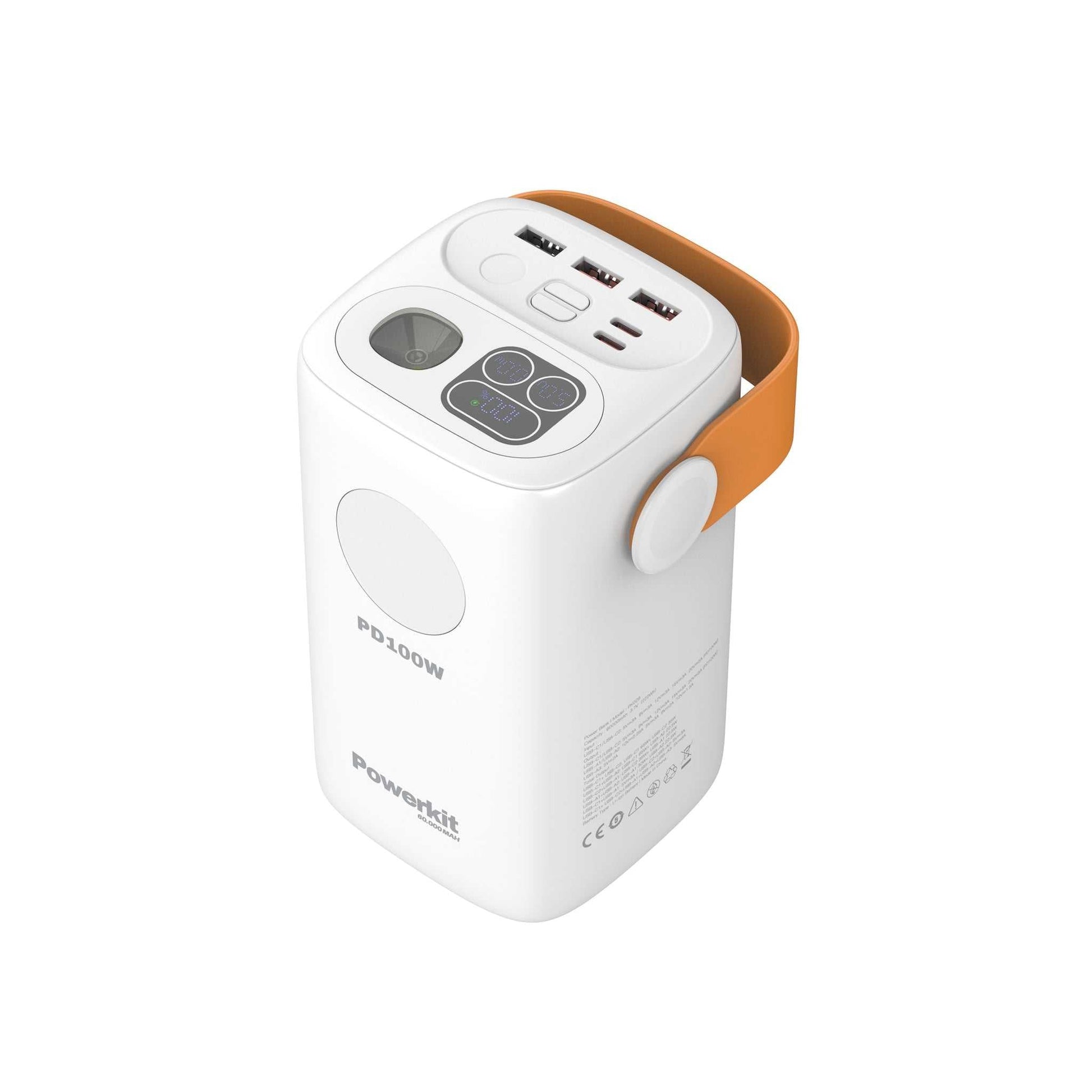 Power Station 60.000 mAh med lynladning, indbygget display, lommelygte og mulighed for opladning af 3 enheder samtidigt